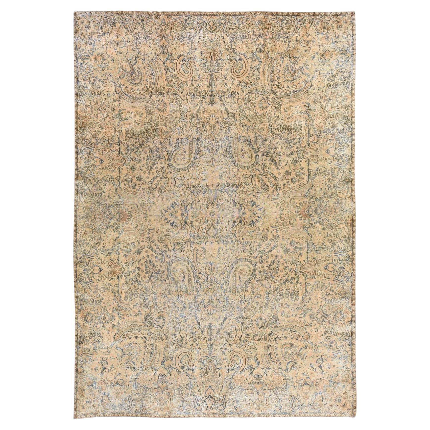 9'6"x13'9" Brown Antique Zoroastrian Karman Hand Knotted Wool Even Low Pile Rug