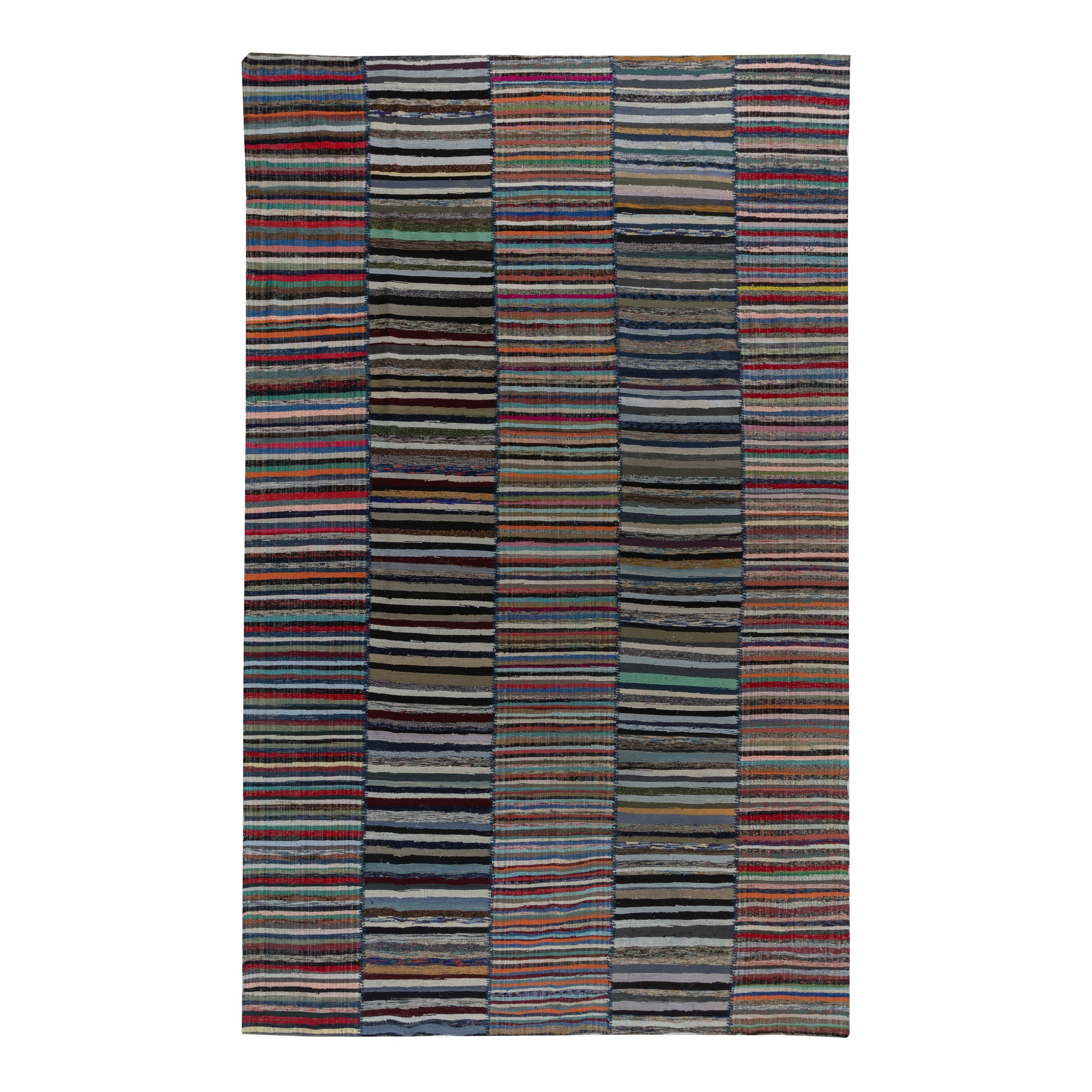 9.6x14.5 ft Handwoven Kilim, Vintage Cotton Rag Rug, Colorful Striped Carpet