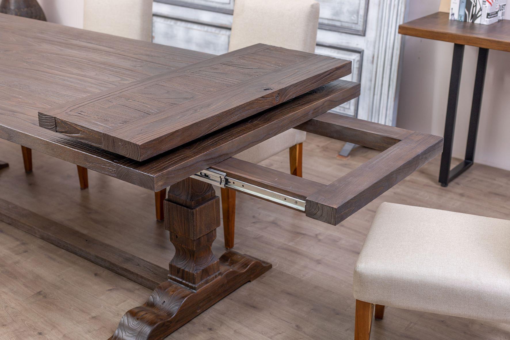 Solid Teak Extension Dining Table in Sandblasted Cocoa In New Condition In Buffalo, WY