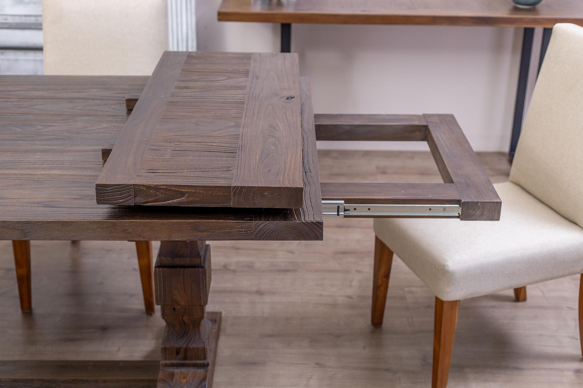 Contemporary Solid Teak Extension Dining Table in Sandblasted Cocoa