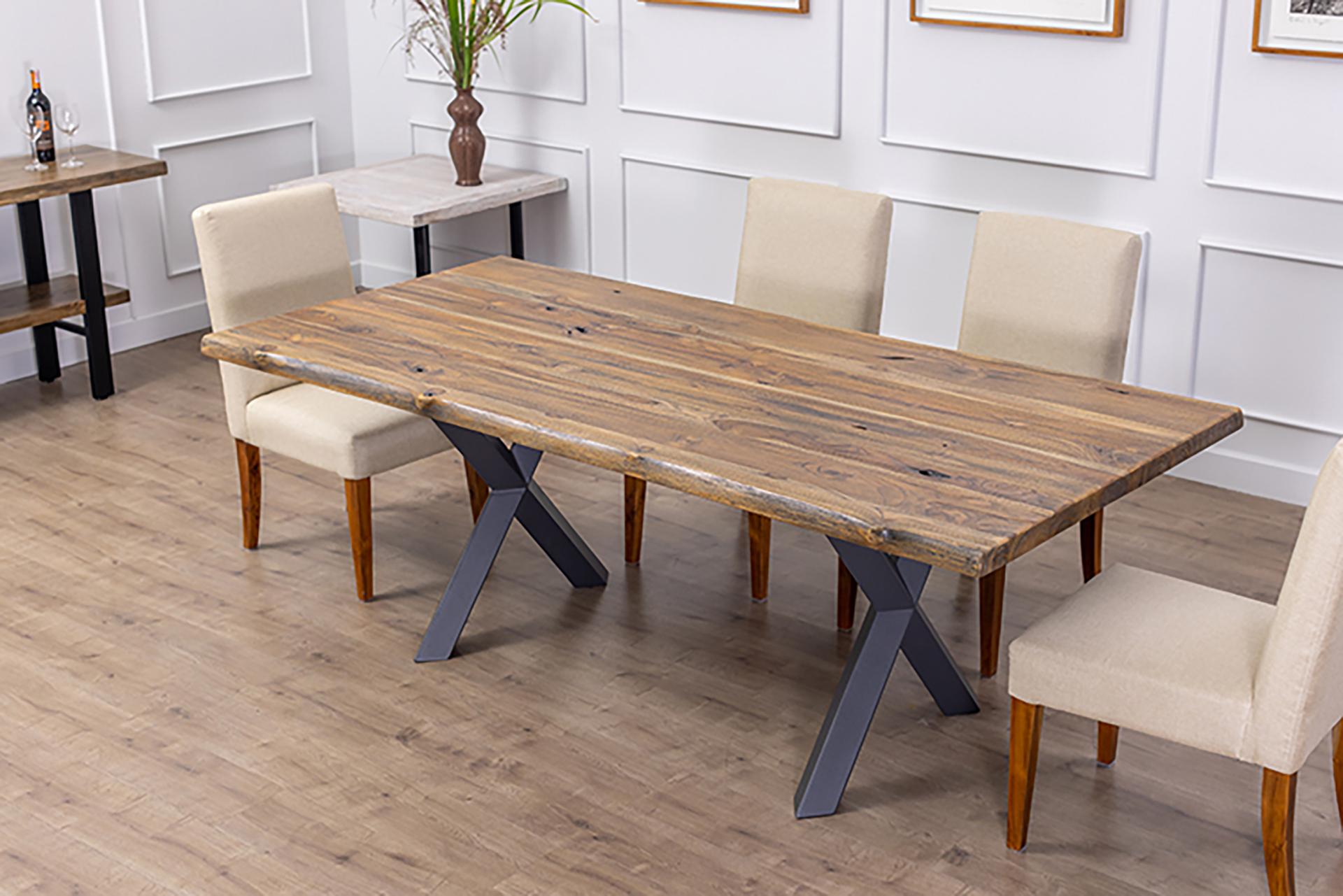 Each piece is hand-crafted with the care deserving of the centerpiece of your home. Crafted out of 100% solid teak, this table celebrates all the natural imperfections with our Autumn Organic Distressed finish.  Measures: 96x40.
All of our teak is