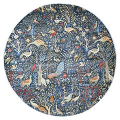 9'6"x9'6" Blue Hand Knotted Peshawar Birds of Paradise Design All Wool Round Rug