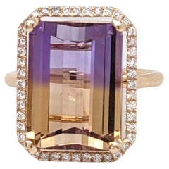 9.7 carat Ametrine Ring w All Natural Diamond Halo in Solid 14k Yellow Gold