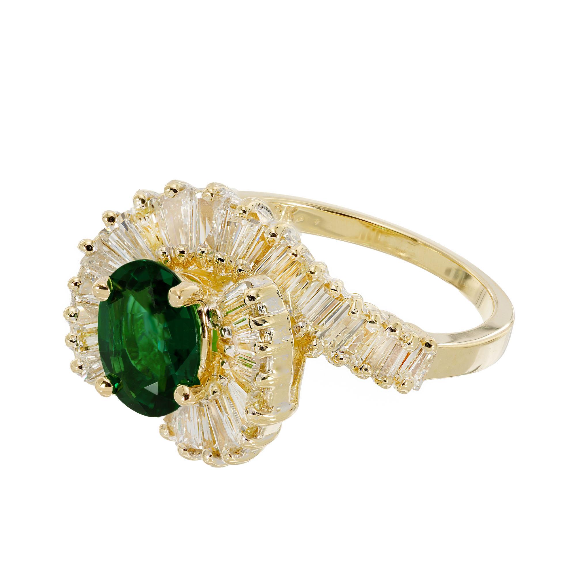 Oval Cut .97 Carat Chrome Tourmaline Diamond Halo Yellow Gold Cocktail Ring For Sale