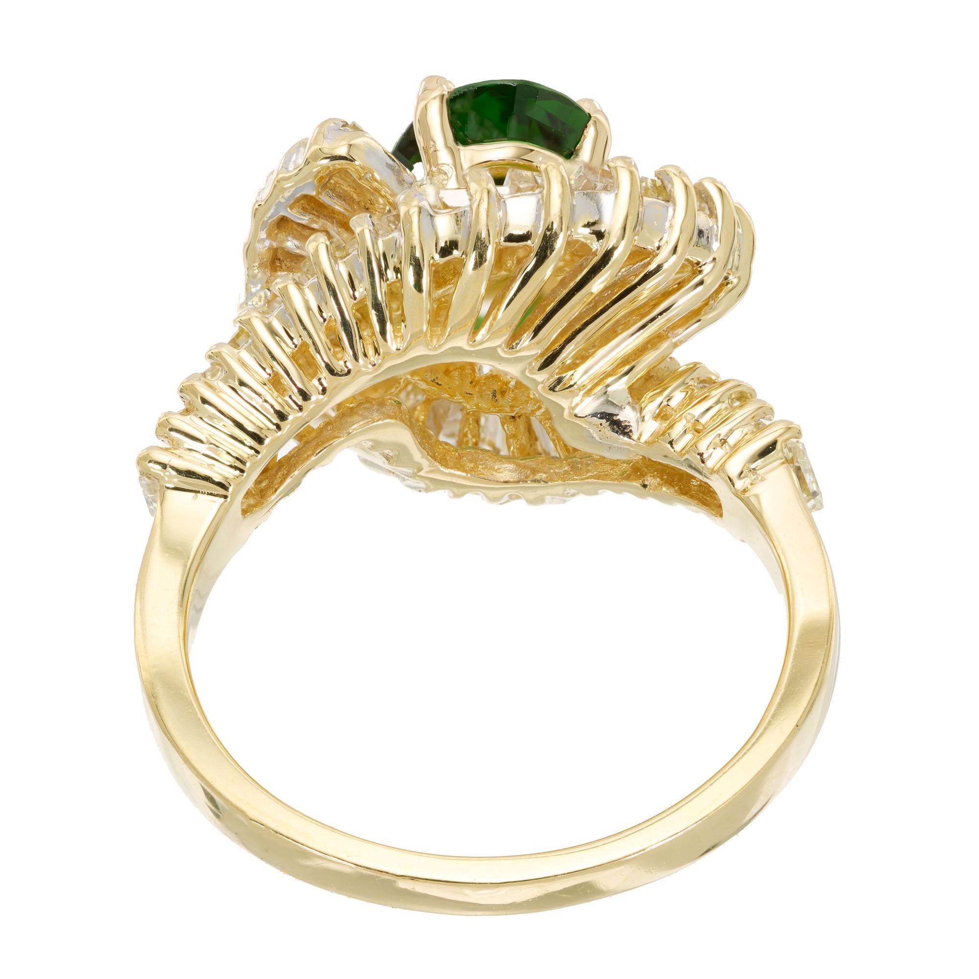 Women's .97 Carat Chrome Tourmaline Diamond Halo Yellow Gold Cocktail Ring For Sale