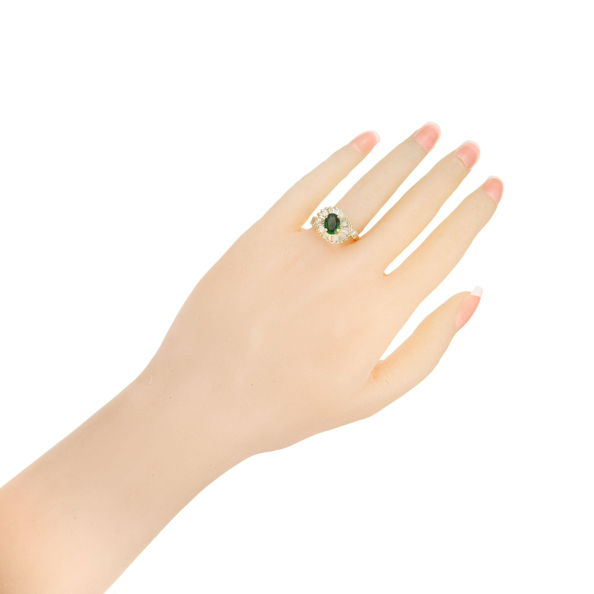 .97 Carat Chrome Tourmaline Diamond Halo Yellow Gold Cocktail Ring For Sale 2