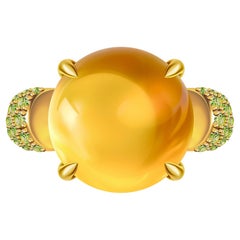 9, 7 Carat Citrine Cabochon Peridot 18 Karat Yellow Gold Ring by D&A