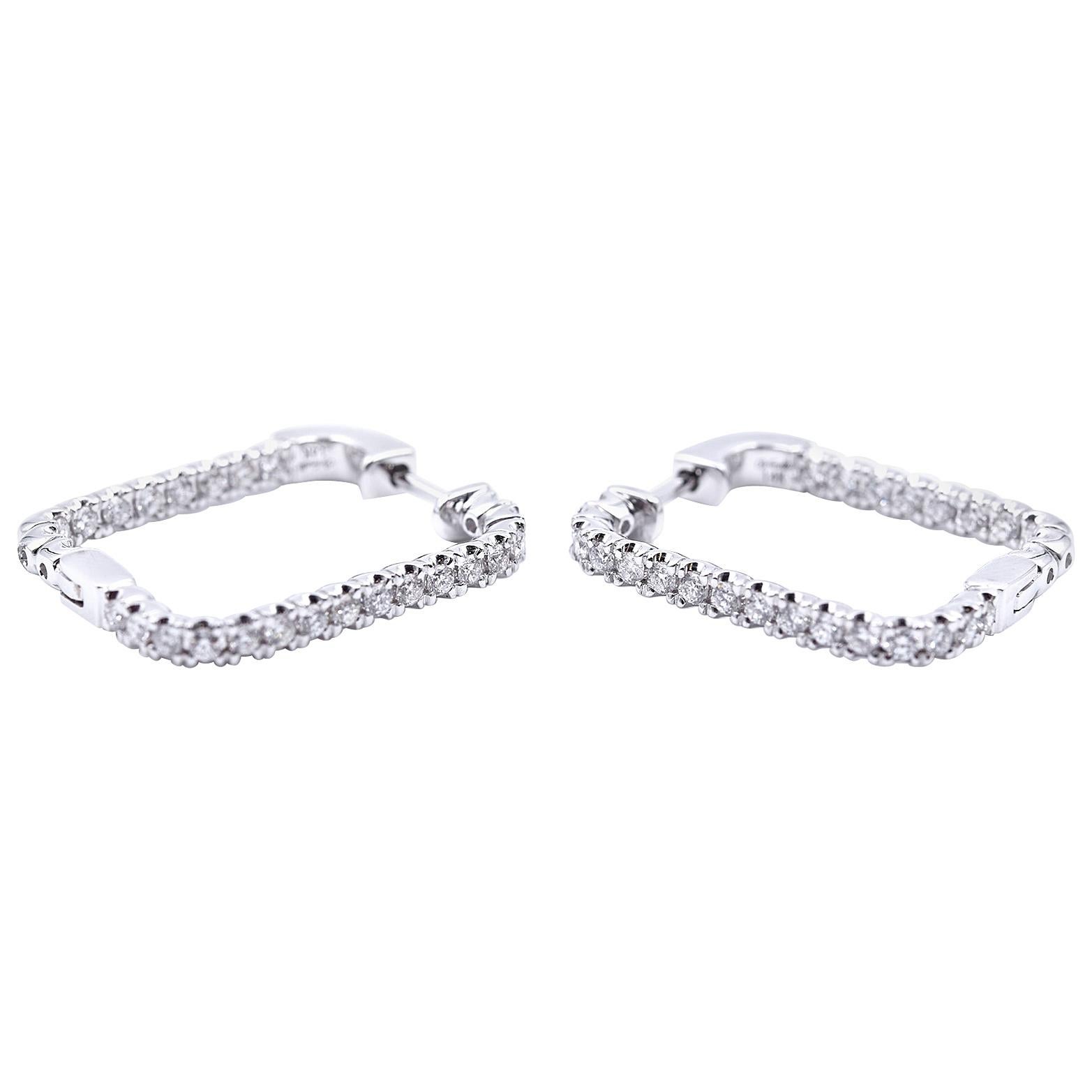 .97 Carat Diamond 14 Karat White Gold Square Diamond Earring Hoops