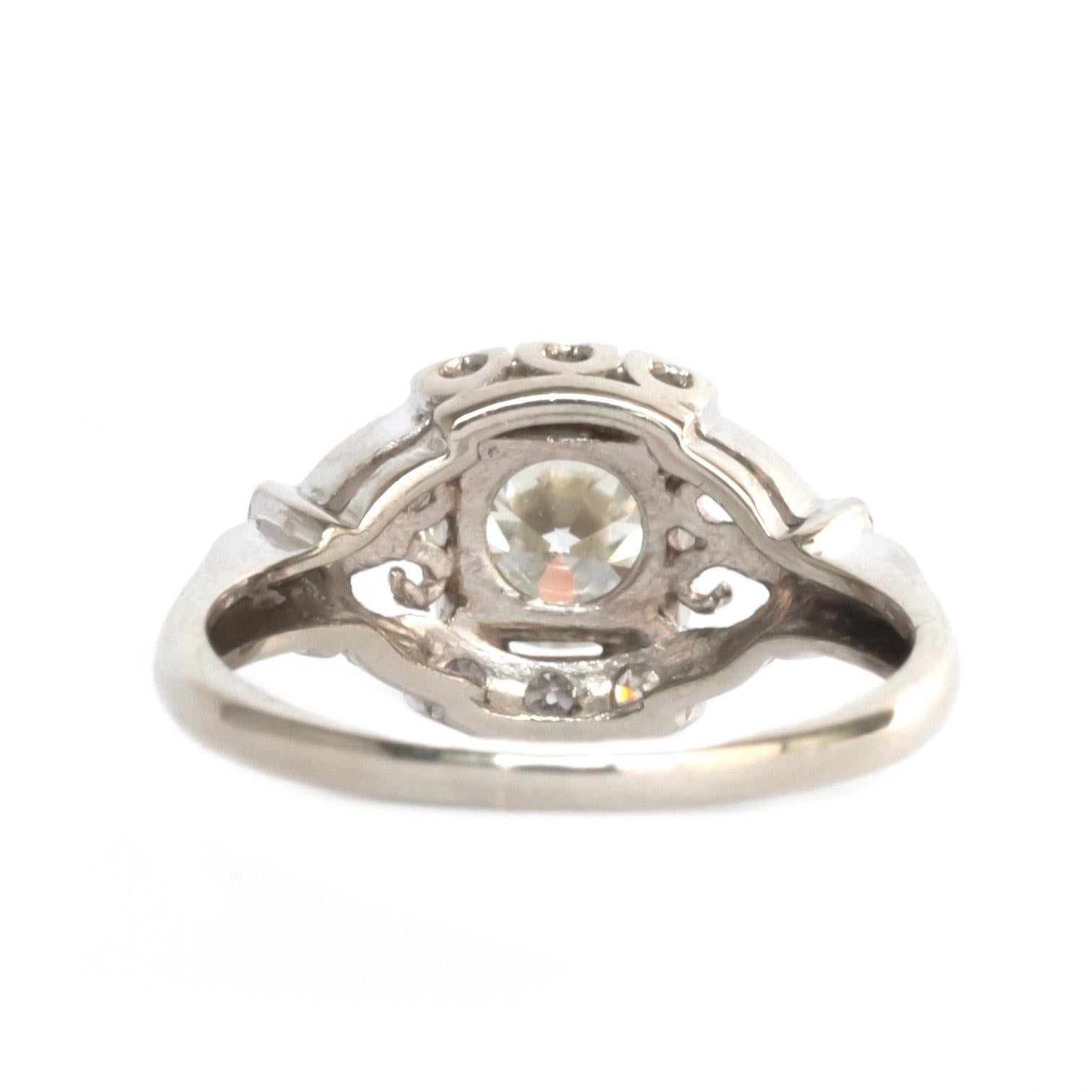 Art Deco .97 Carat Diamond Platinum Engagement Ring For Sale