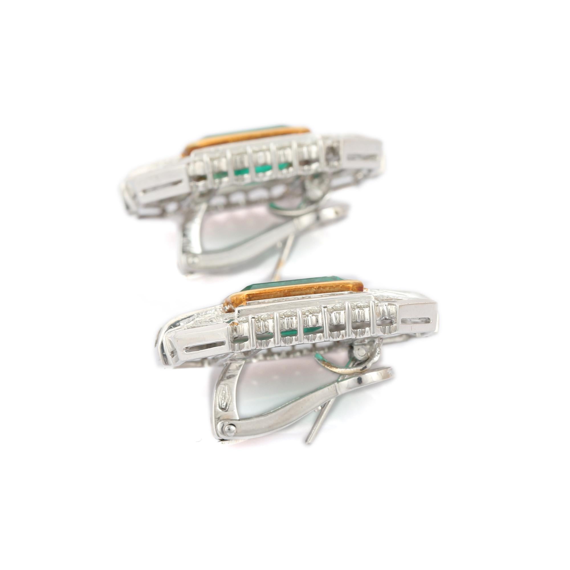 9.7 Carat Emerald Stud Earrings with Diamonds in 18K White Gold In New Condition For Sale In New York, NY