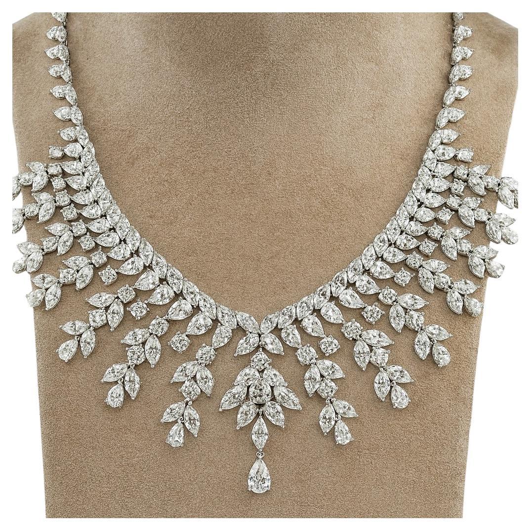 97 Carat Multi-Shape Diamond Graduated Cluster Collar Necklace For Sale