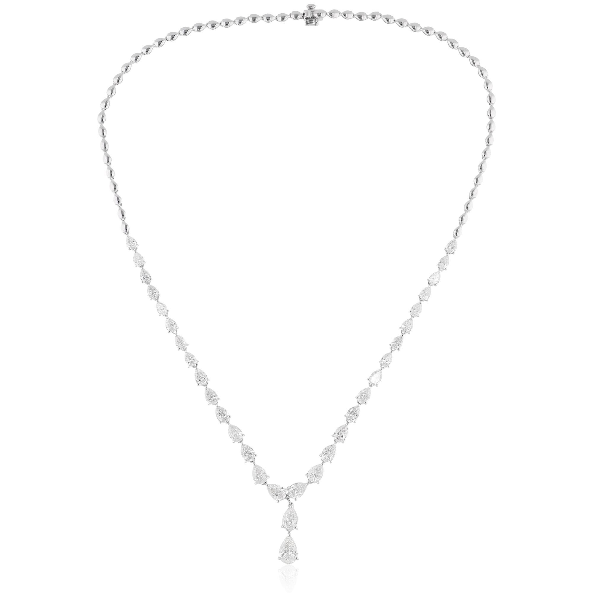 9.7 Karat birnenförmiger Diamant-Lariat-Halskette 14 Karat Weißgold Handgefertigter Schmuck Damen im Angebot