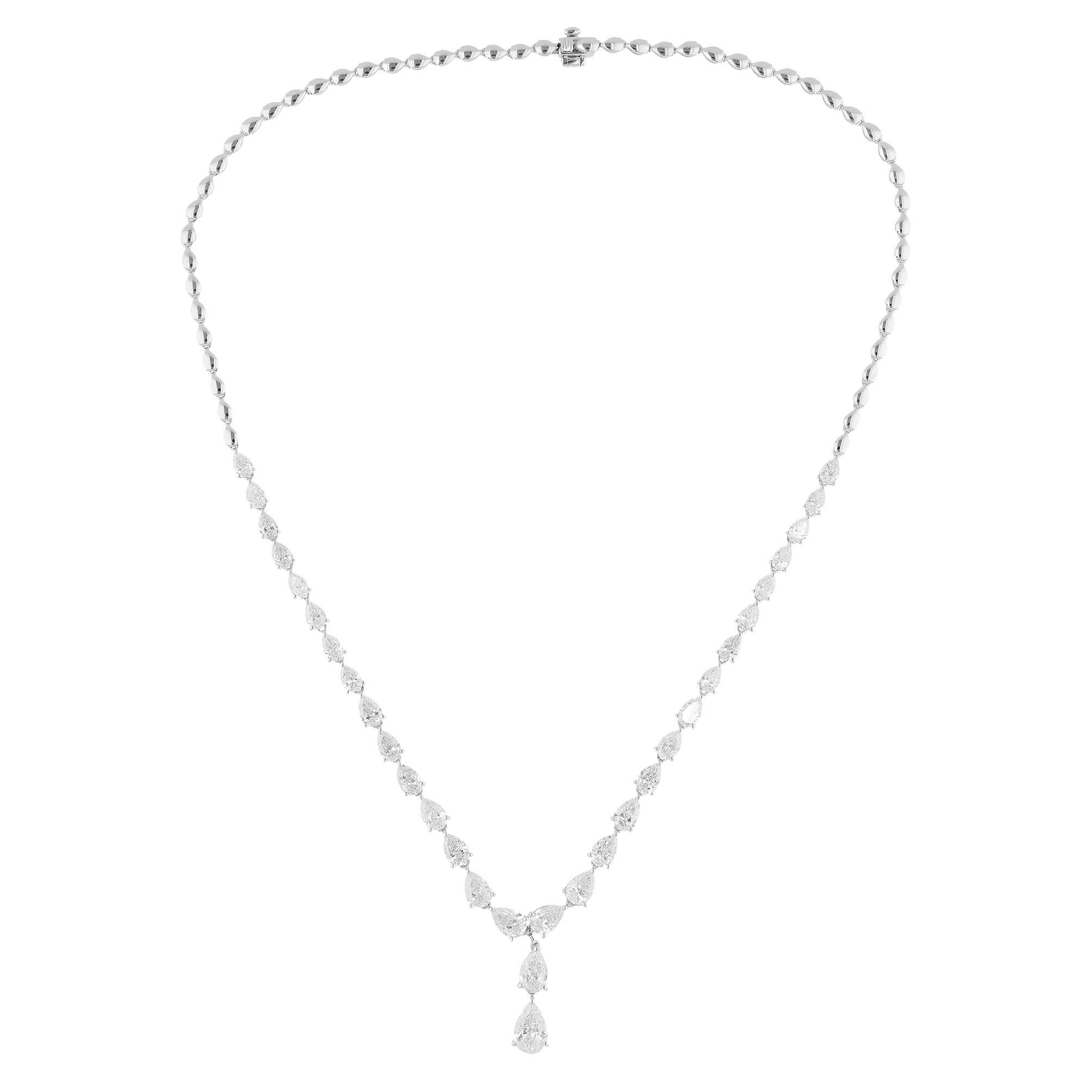 9.7 Carat Pear Diamond Lariat Necklace 14 Karat White Gold Handmade Jewelry