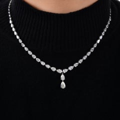 9.7 Carat Pear SI/H Diamond 18 Karat White Gold Drop Necklace Fine Jewelry