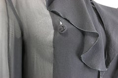 97 Chanel Black Silk Lace Double Breasted Ruffle Blouse
