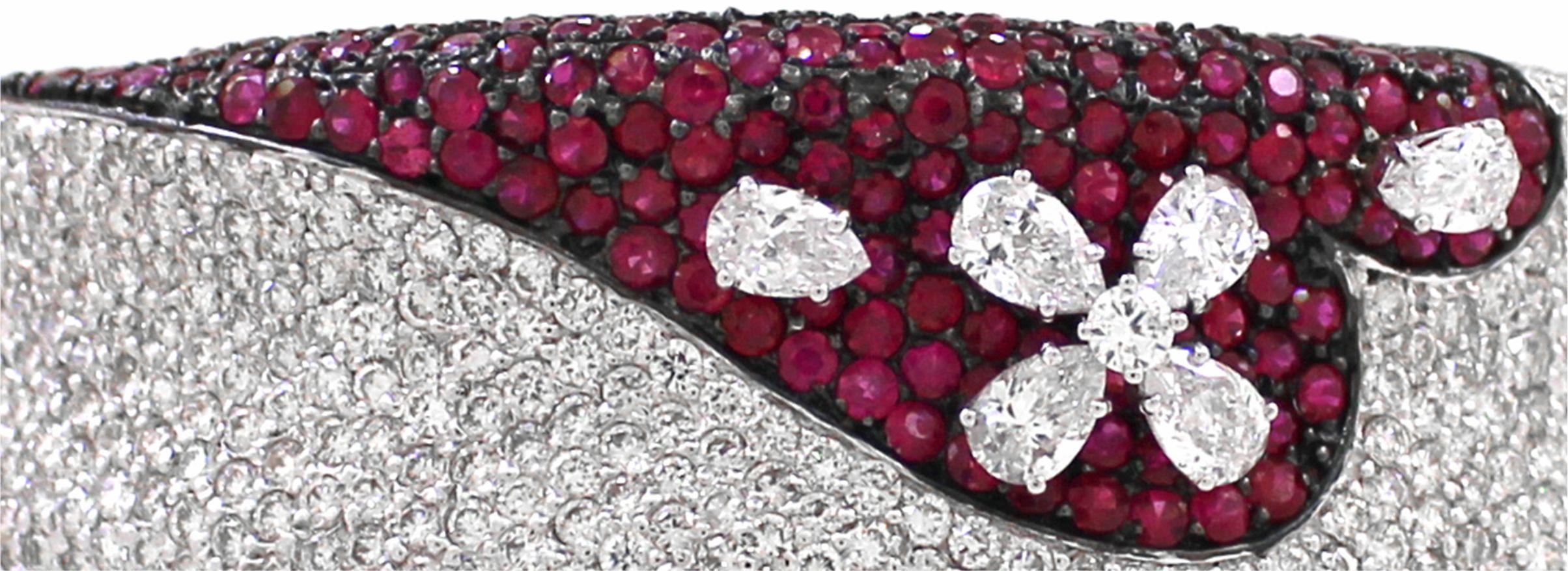 Round Cut 9.7 cts of White Diamond and 4.17 cts of Ruby Bangle For Sale