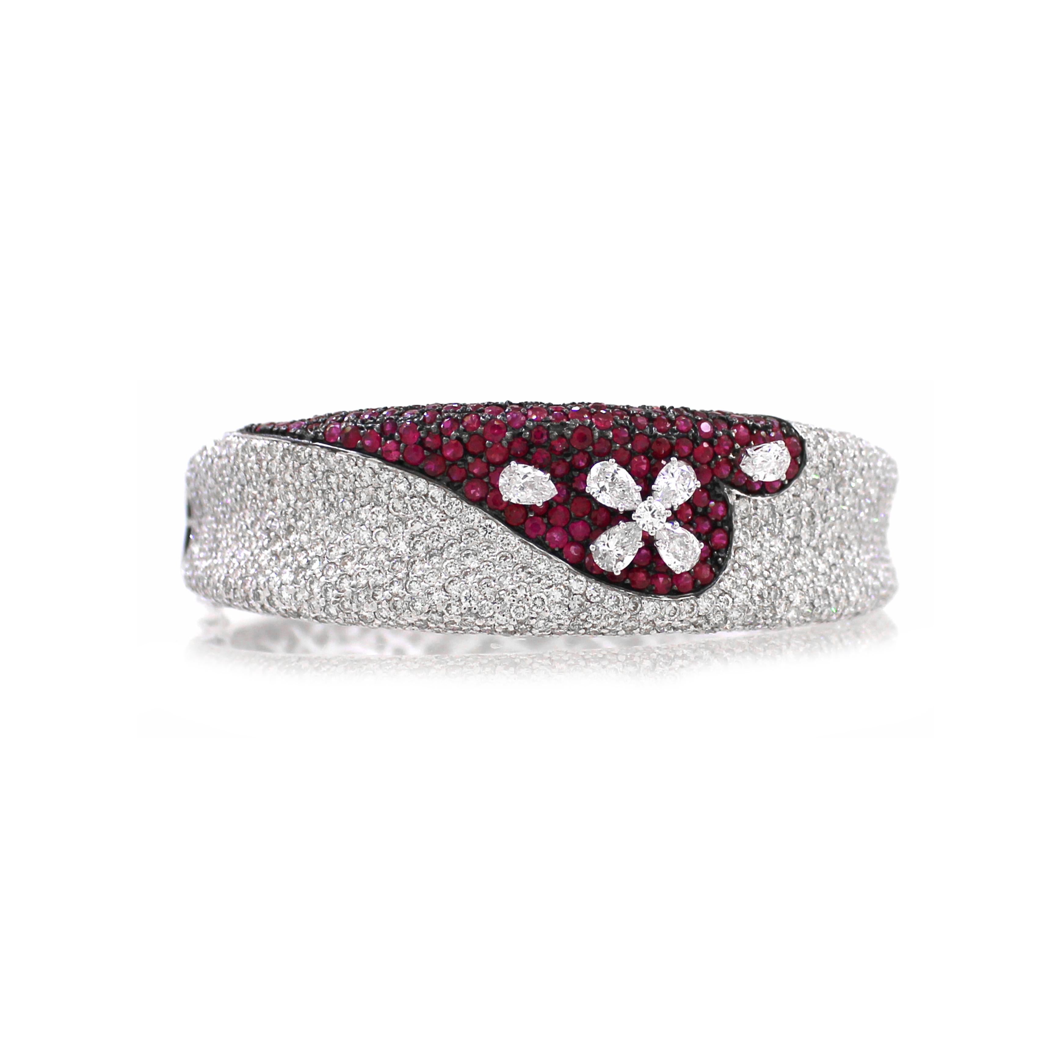 9.7 cts of White Diamond and 4.17 cts of Ruby Bangle For Sale