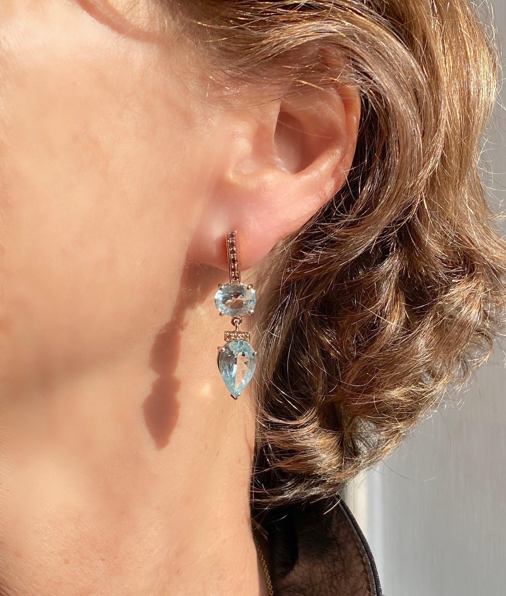 Rossella Ugolini 9.70 Carat Aquamarine 18K Gold Sapphire Diamond Dangle Earrings For Sale 4