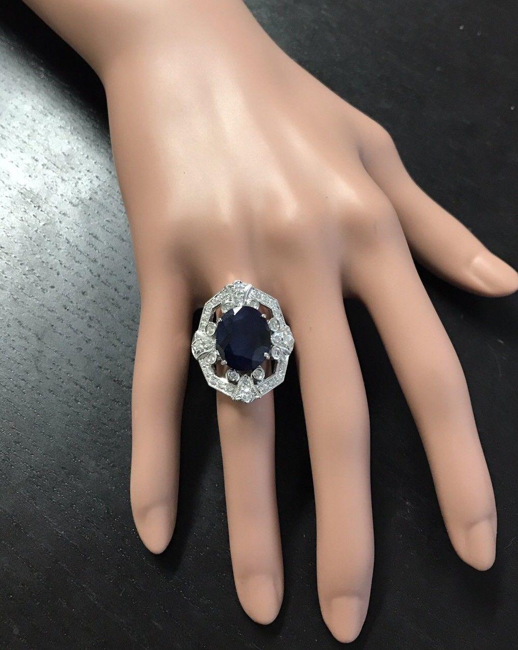 Femenino o masculino Zafiro Azul Natural Exquisito de 9,70 Quilates y Diamante Oro Blanco Macizo de 14 Kilates en venta