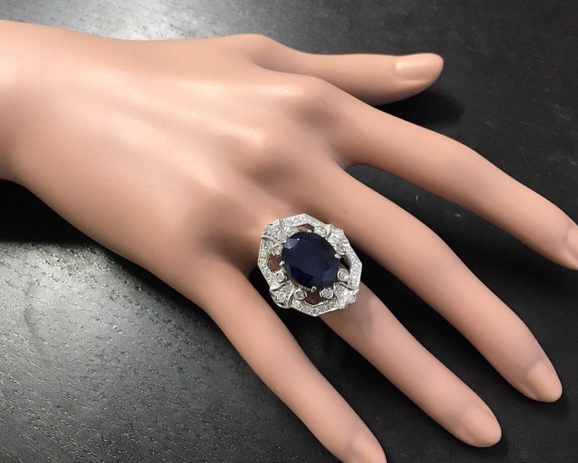 9.70 Carat Exquisite Natural Blue Sapphire and Diamond 14 Karat Solid White Gold For Sale 1