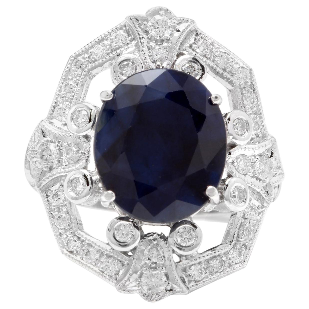 9.70 Carat Exquisite Natural Blue Sapphire and Diamond 14 Karat Solid White Gold