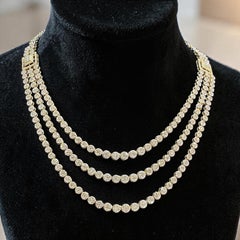 9.70 Carat F/VS1 Three-Strand Diamond Tennis Necklace in 14K Yellow Gold