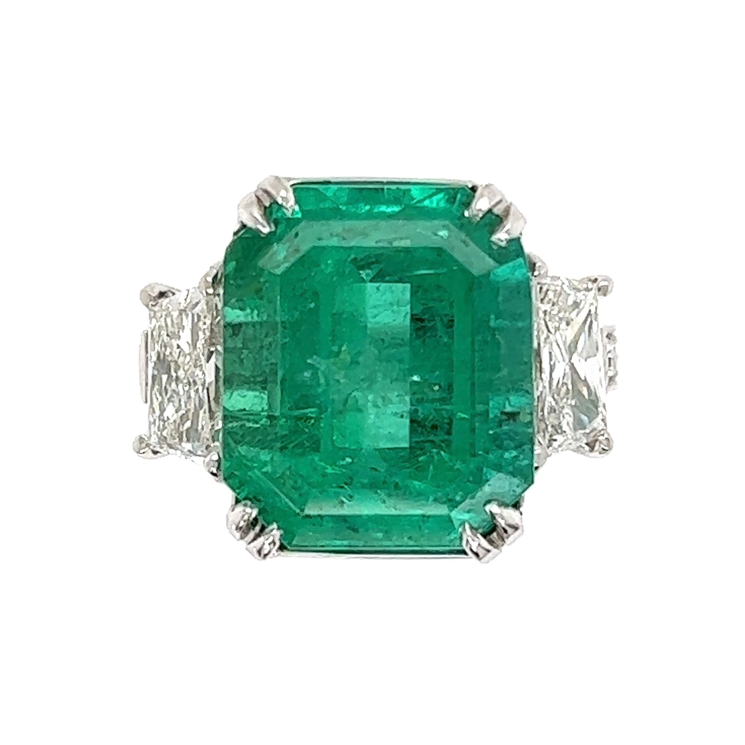 9.70 Carat GIA Colombian Emerald and Diamond Platinum Ring Estate Fine Jewelry For Sale 1