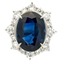 9.70 Carat GIA Sapphire and Diamond Platinum Ring Estate Fine Jewelry