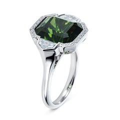 Marcel Salloum 9.7 Ct Green Tourmaline Diamond Three Stone Ring in 18 Kt Gold