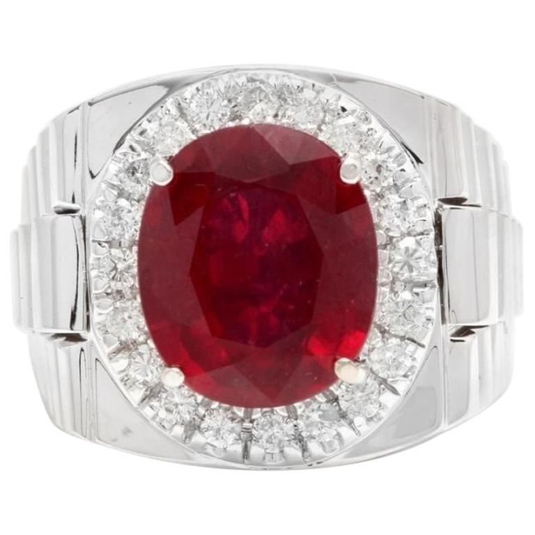 9.70 Carat Natural Diamond and Ruby 14 Karat Solid White Gold Men's Ring For Sale