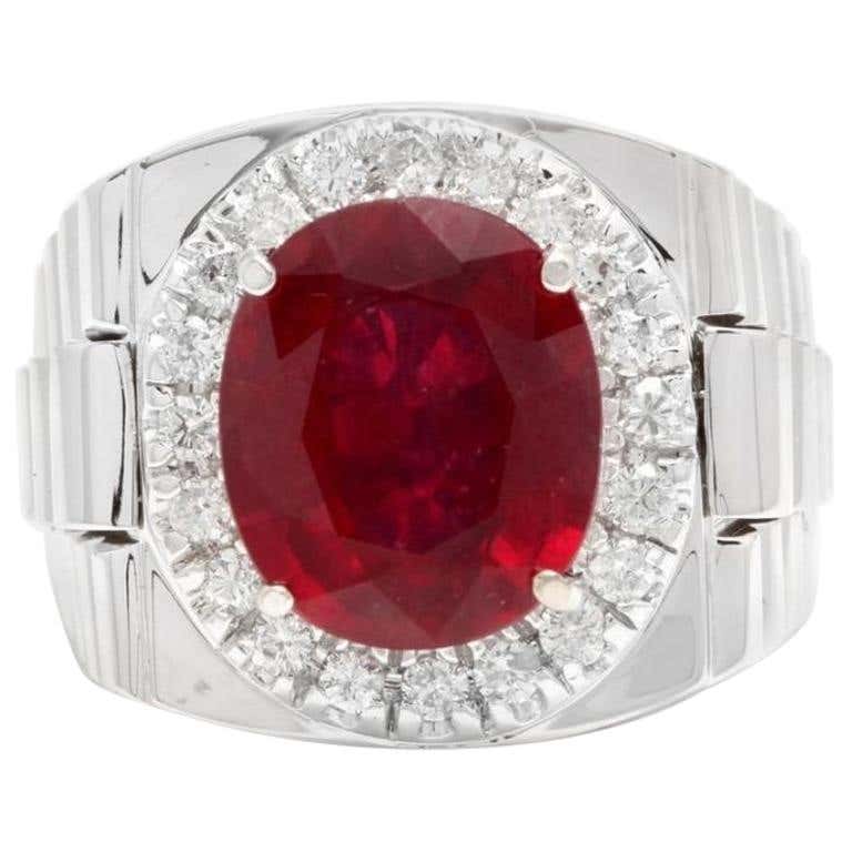 7.70Ct Natural Red Ruby and Diamond 14k Solid White Gold Men's Ring For ...