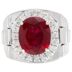 9.70 Carat Natural Diamond and Ruby 14 Karat Solid White Gold Men's Ring