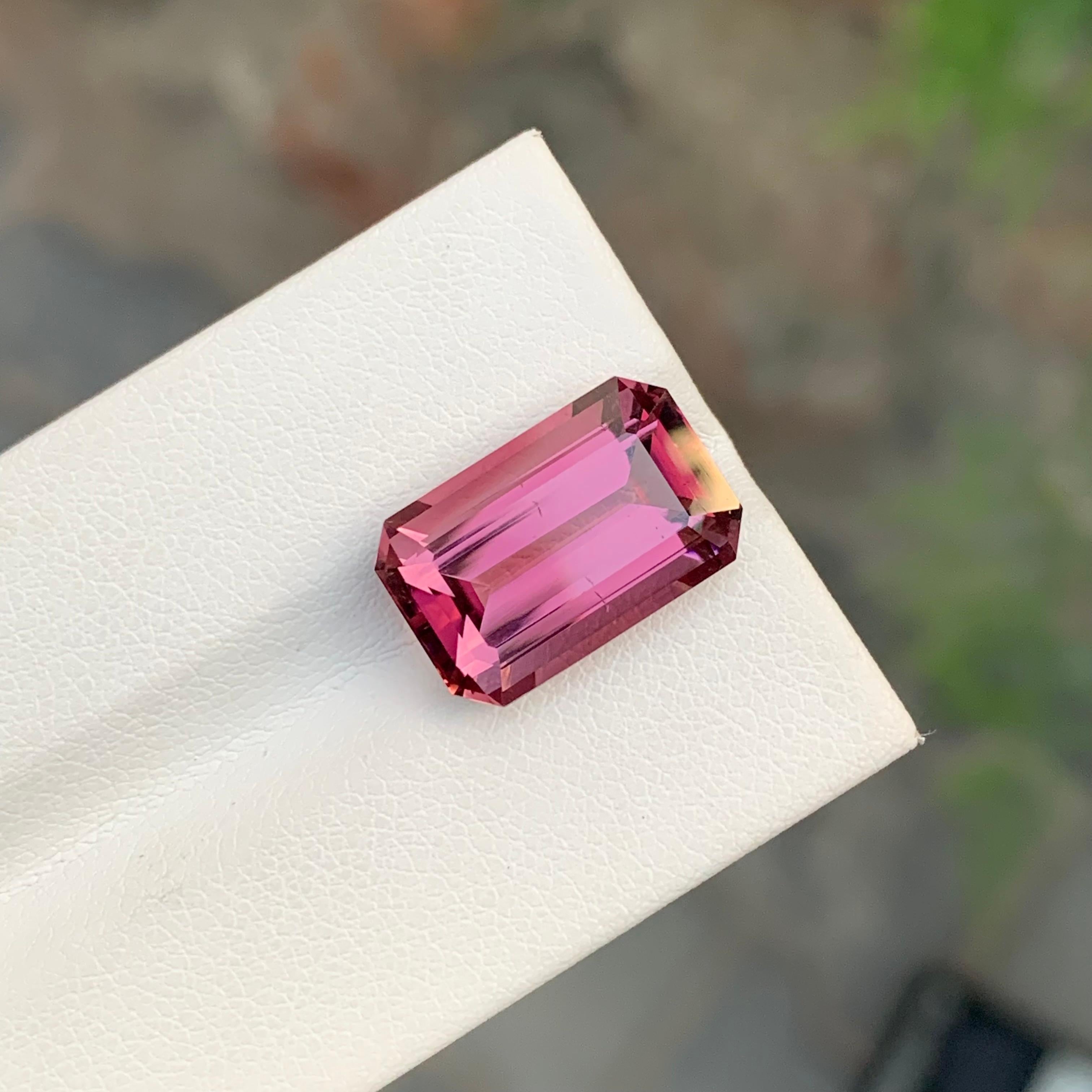 Arts and Crafts 9.70 Carat Natural Loose Maroon Pink Tourmaline Emerald Shape Gemstone For Sale