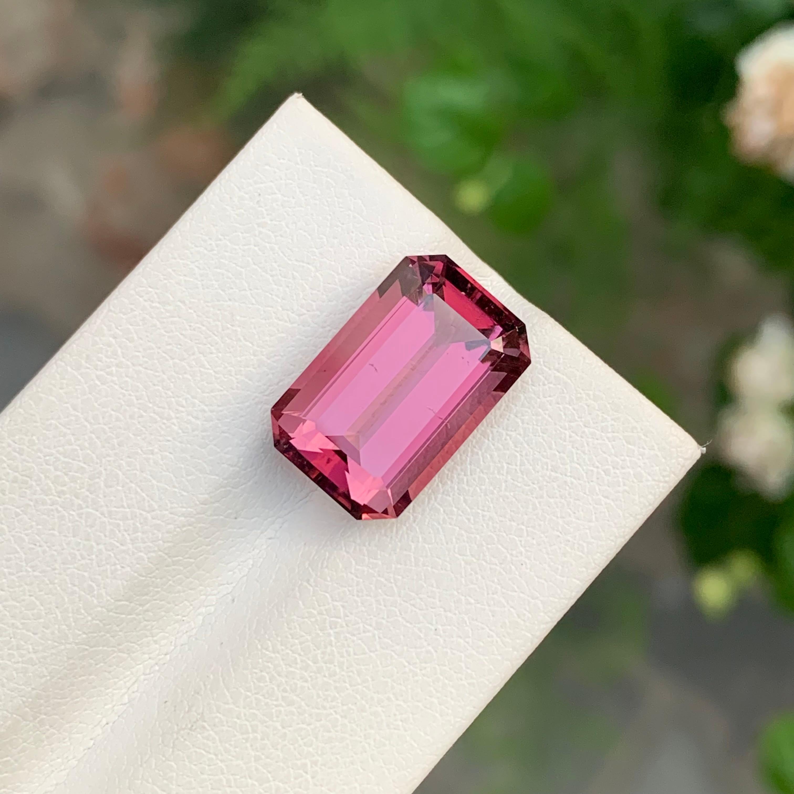 Emerald Cut 9.70 Carat Natural Loose Maroon Pink Tourmaline Emerald Shape Gemstone For Sale