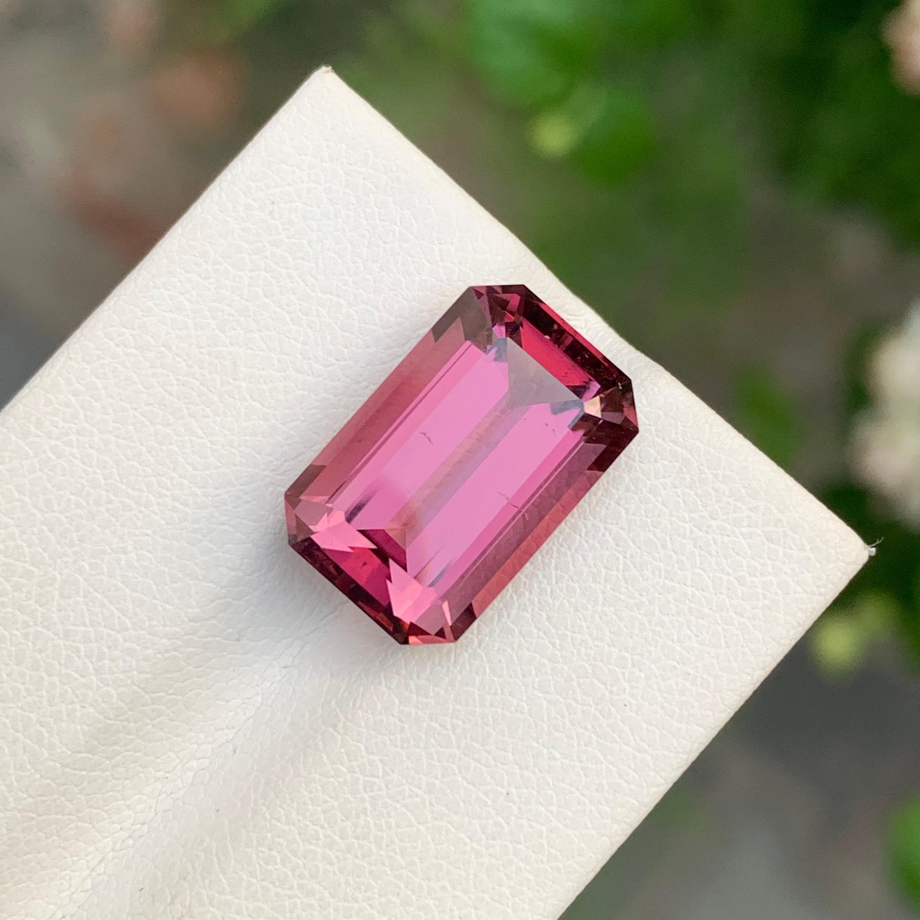 9.70 Carat Natural Loose Maroon Pink Tourmaline Emerald Shape Gemstone For Sale 1