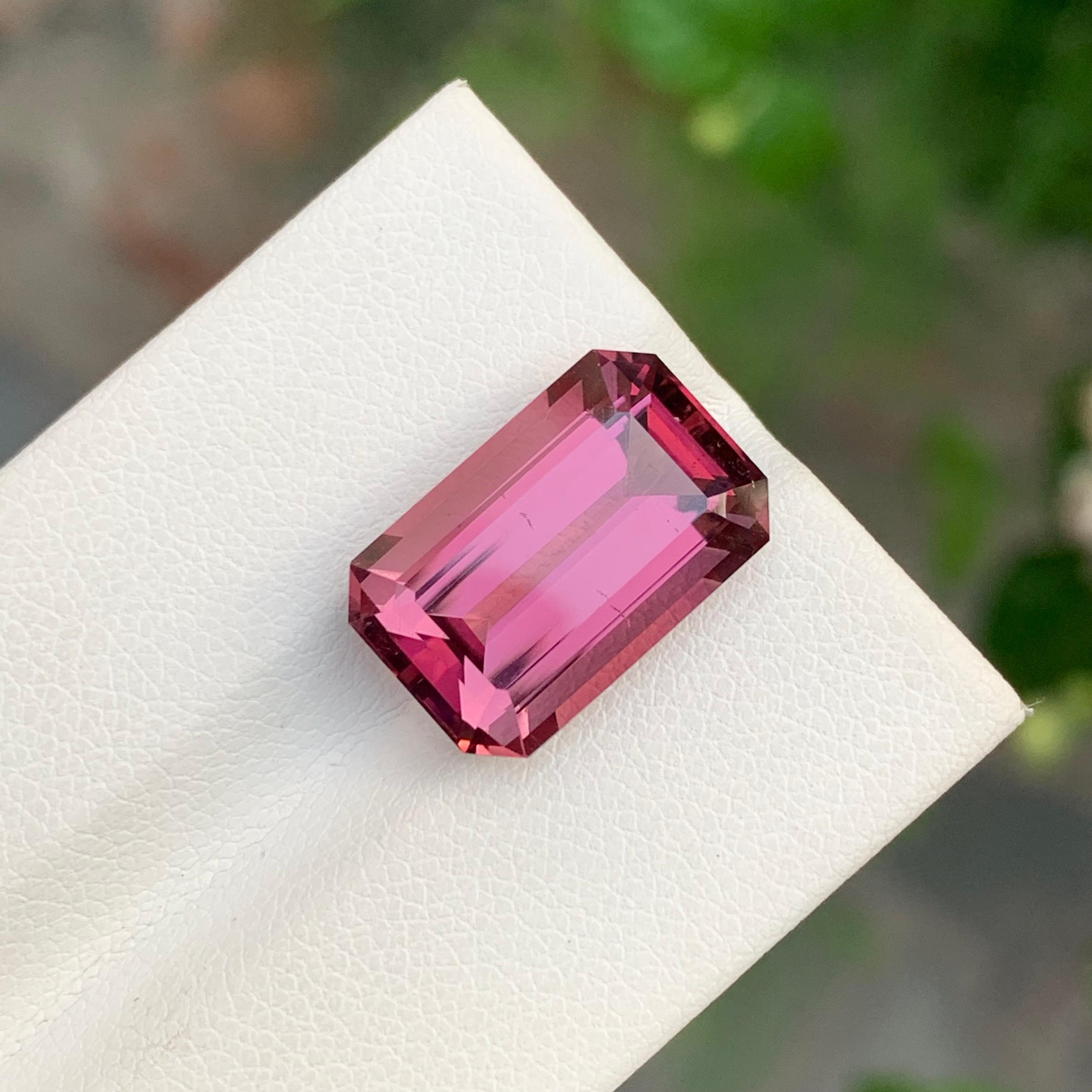 9.70 Carat Natural Loose Maroon Pink Tourmaline Emerald Shape Gemstone For Sale 2