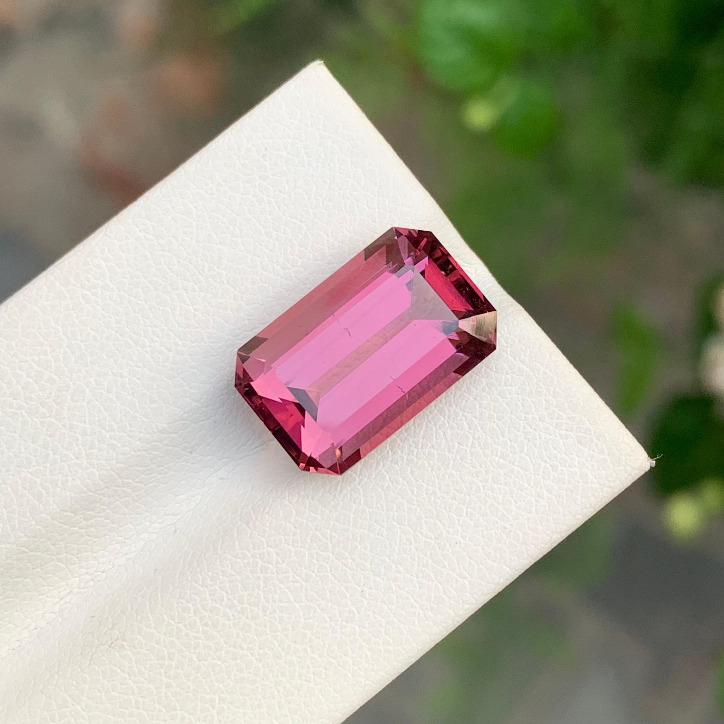 9.70 Carat Natural Loose Maroon Pink Tourmaline Emerald Shape Gemstone For Sale 3