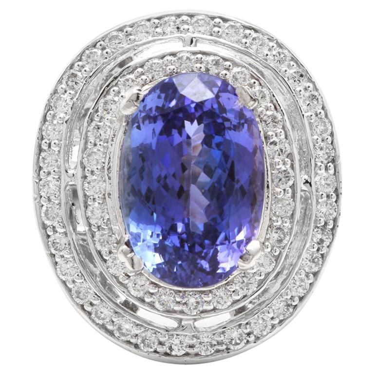 9.70 Carat Natural Very Nice Looking Tanzanite and Diamond 14K Solid White Gold For Sale