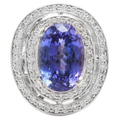 9.70 Carat Natural Very Nice Looking Tanzanite and Diamond 14K Solid White Gold