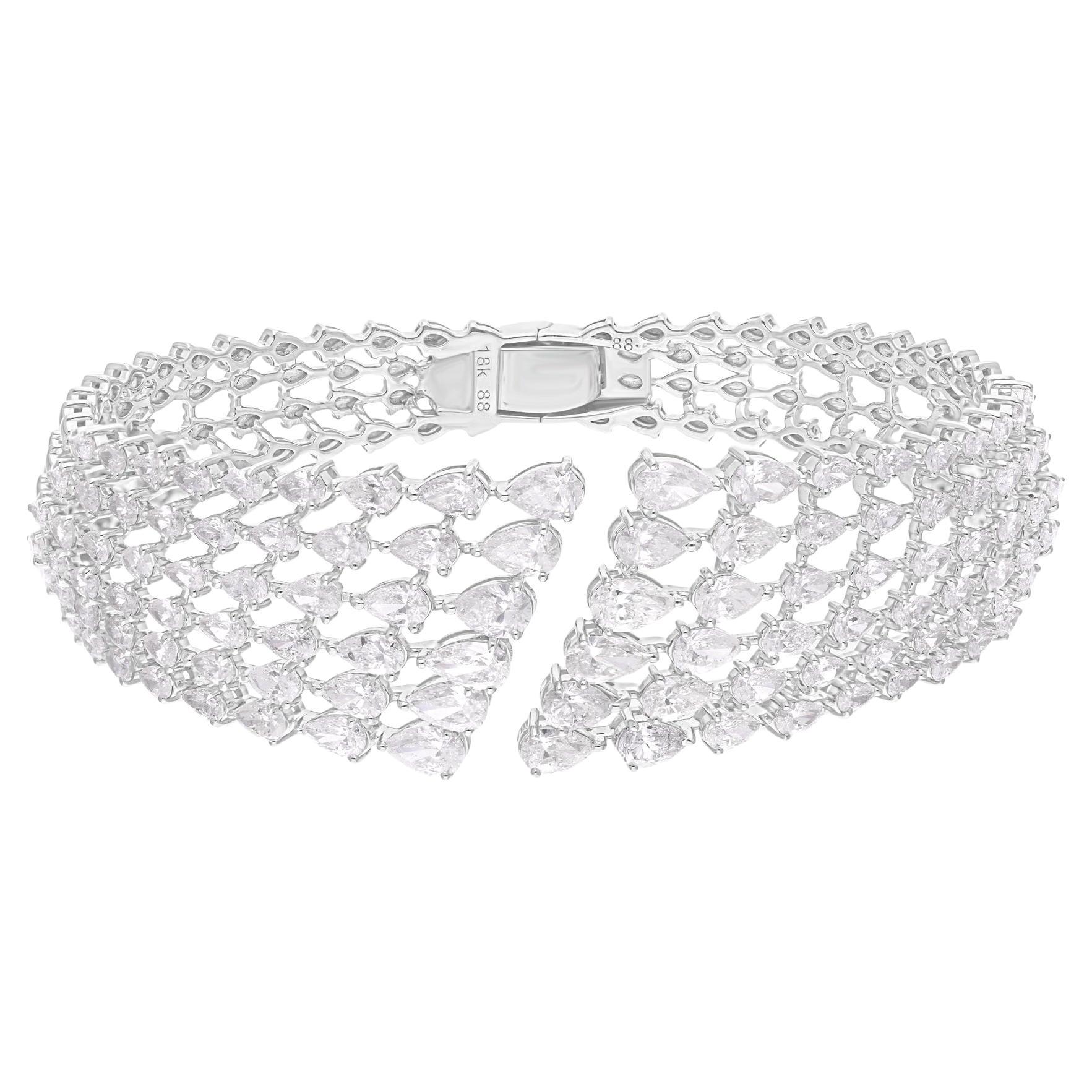 9.70 Carat SI/H Pear Brilliant Cut Diamond Cuff Bangle Bracelet 18k White Gold