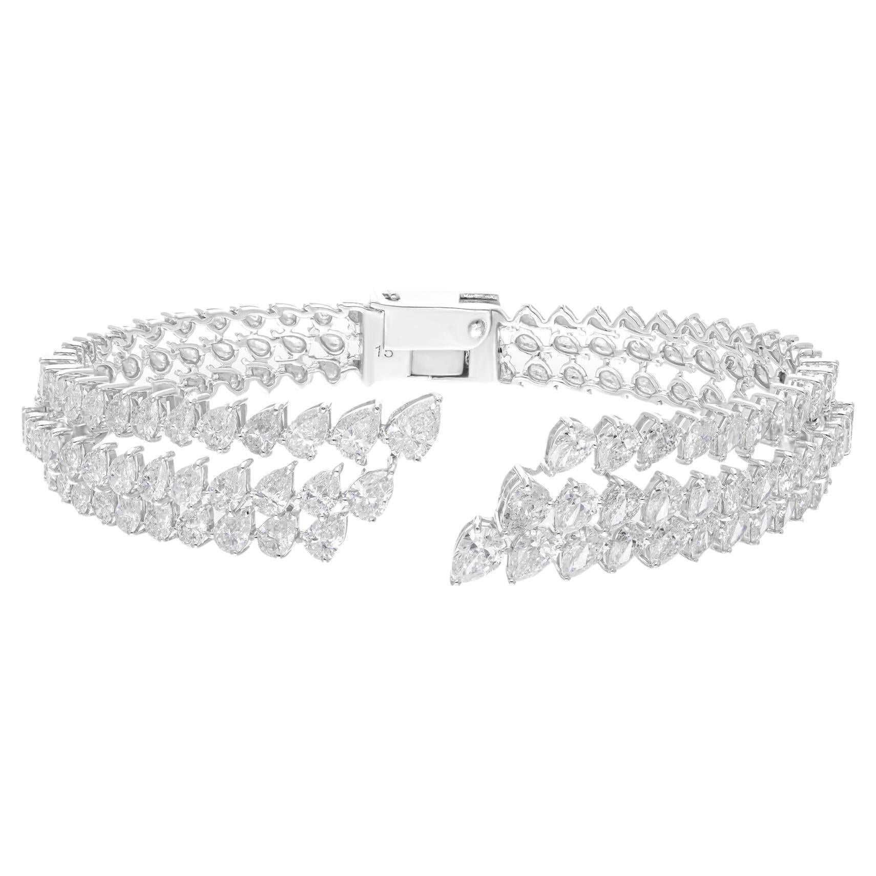 9,70 Carati SI/H Taglio Brillante Rotondo Diamante Bracciale Bangle Oro Bianco 14k