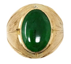 9.70 Carat Solitaire Oval Cabochon Jadeite Men's Ring in 18 Karat Yellow Gold