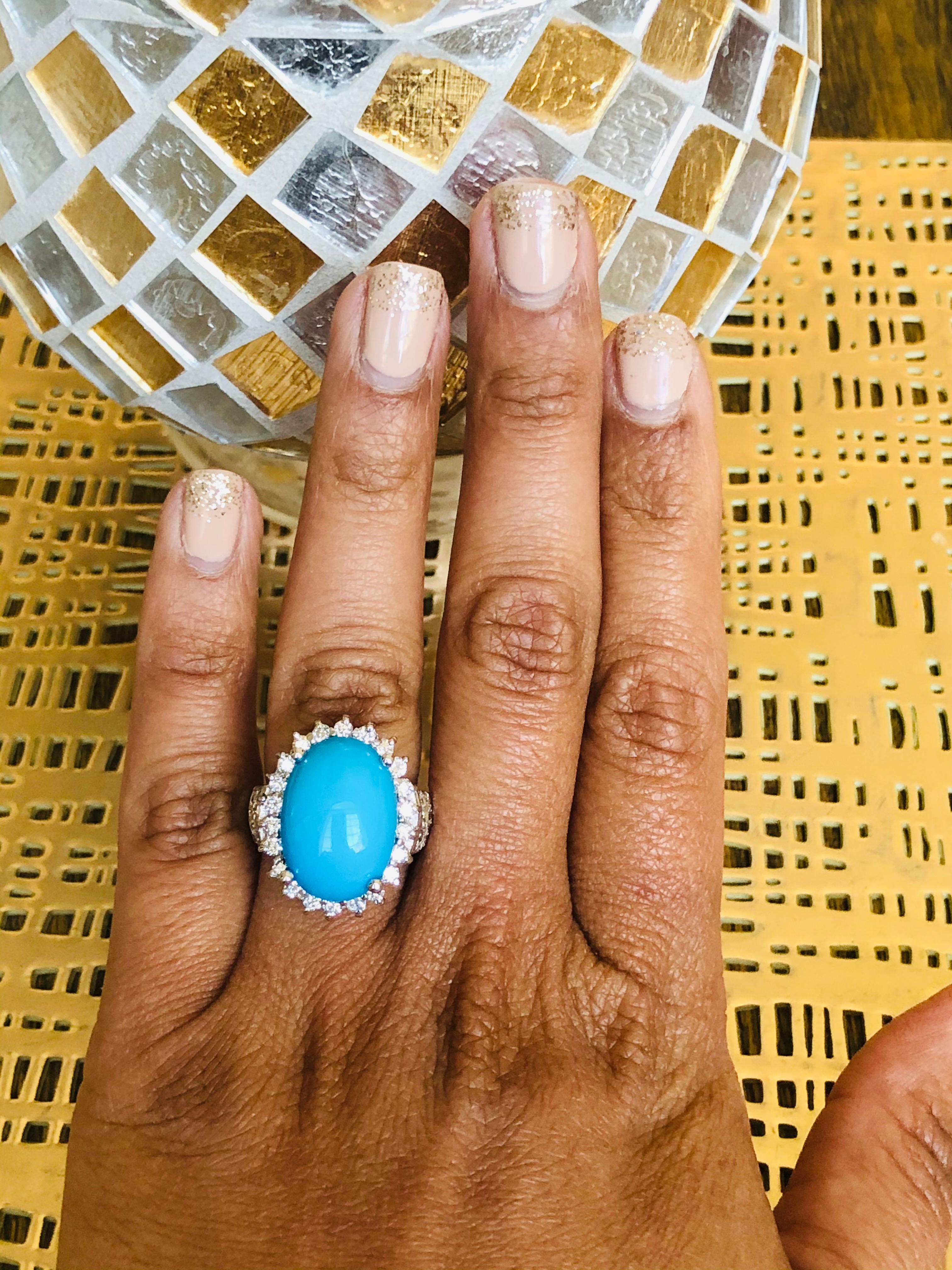 9.70 Carat Turquoise Diamond 14 Karat White Gold Cocktail Ring For Sale 1