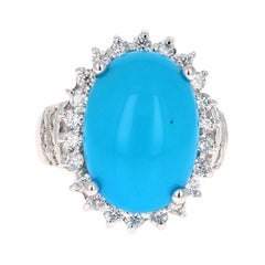 Bague cocktail en or blanc 14 carats avec turquoise de 9,70 carats et diamants