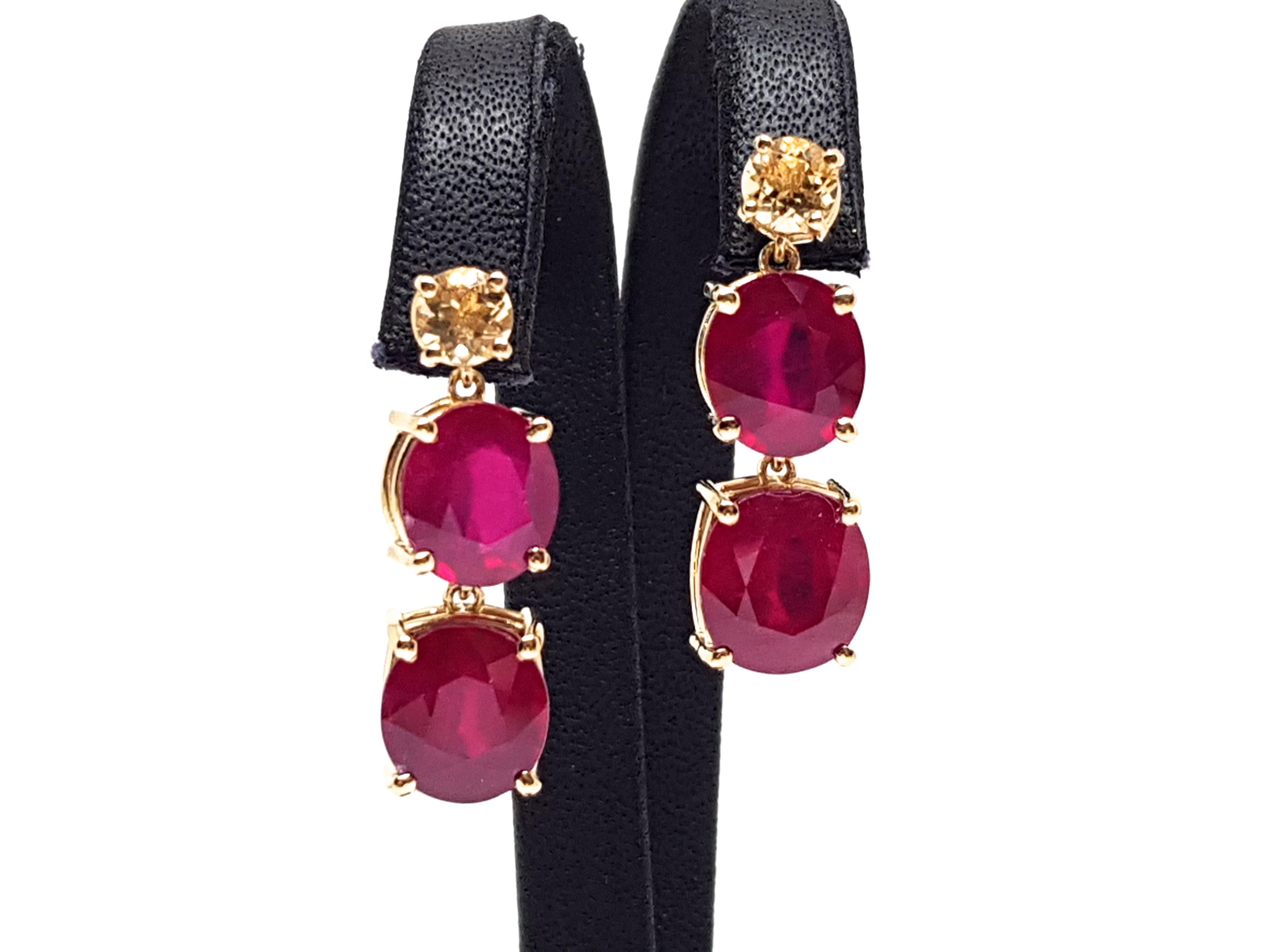 Contemporary 9.70 Carat Yellow Gold Ruby Topaz Earrings For Sale