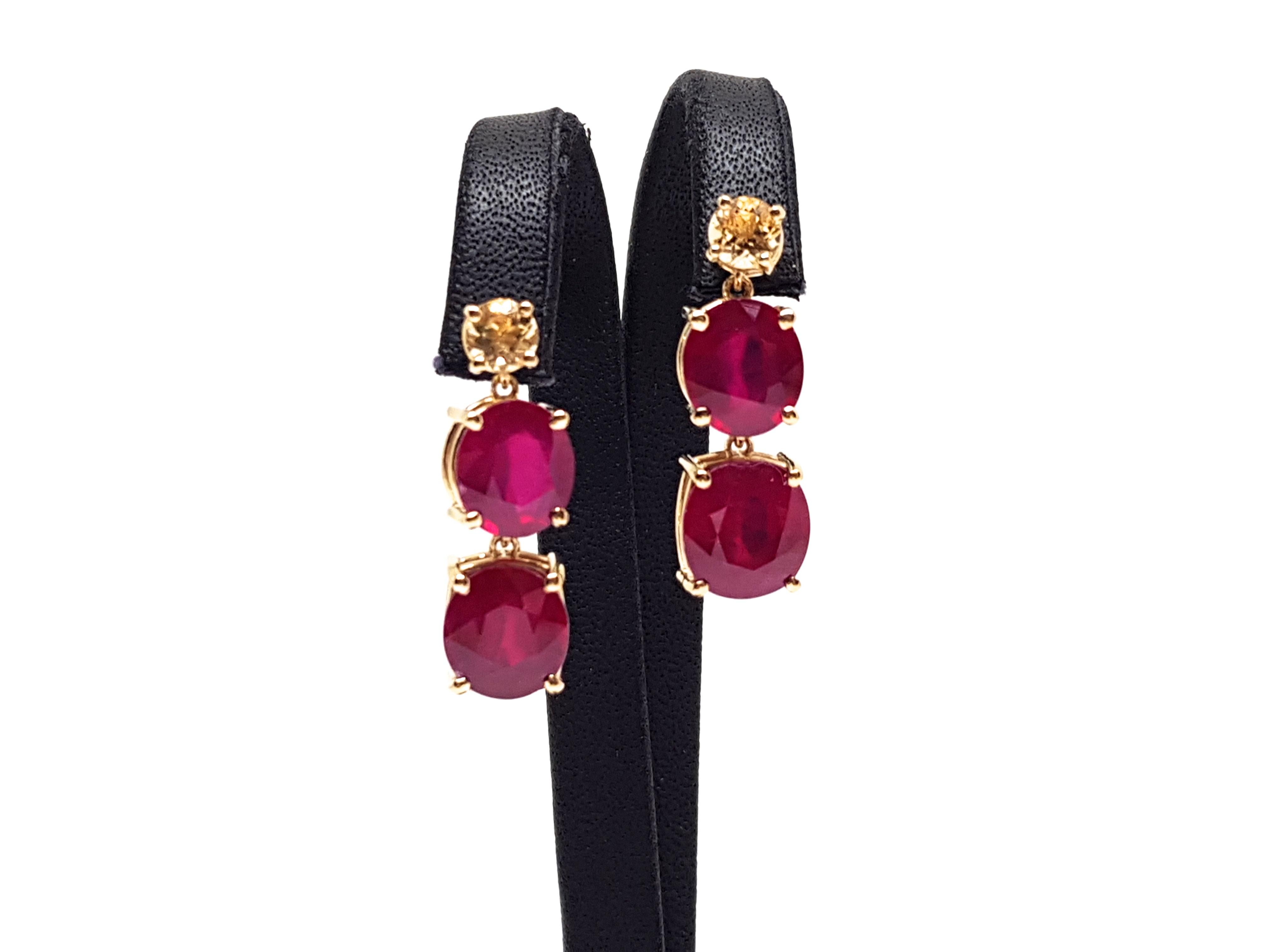Round Cut 9.70 Carat Yellow Gold Ruby Topaz Earrings For Sale
