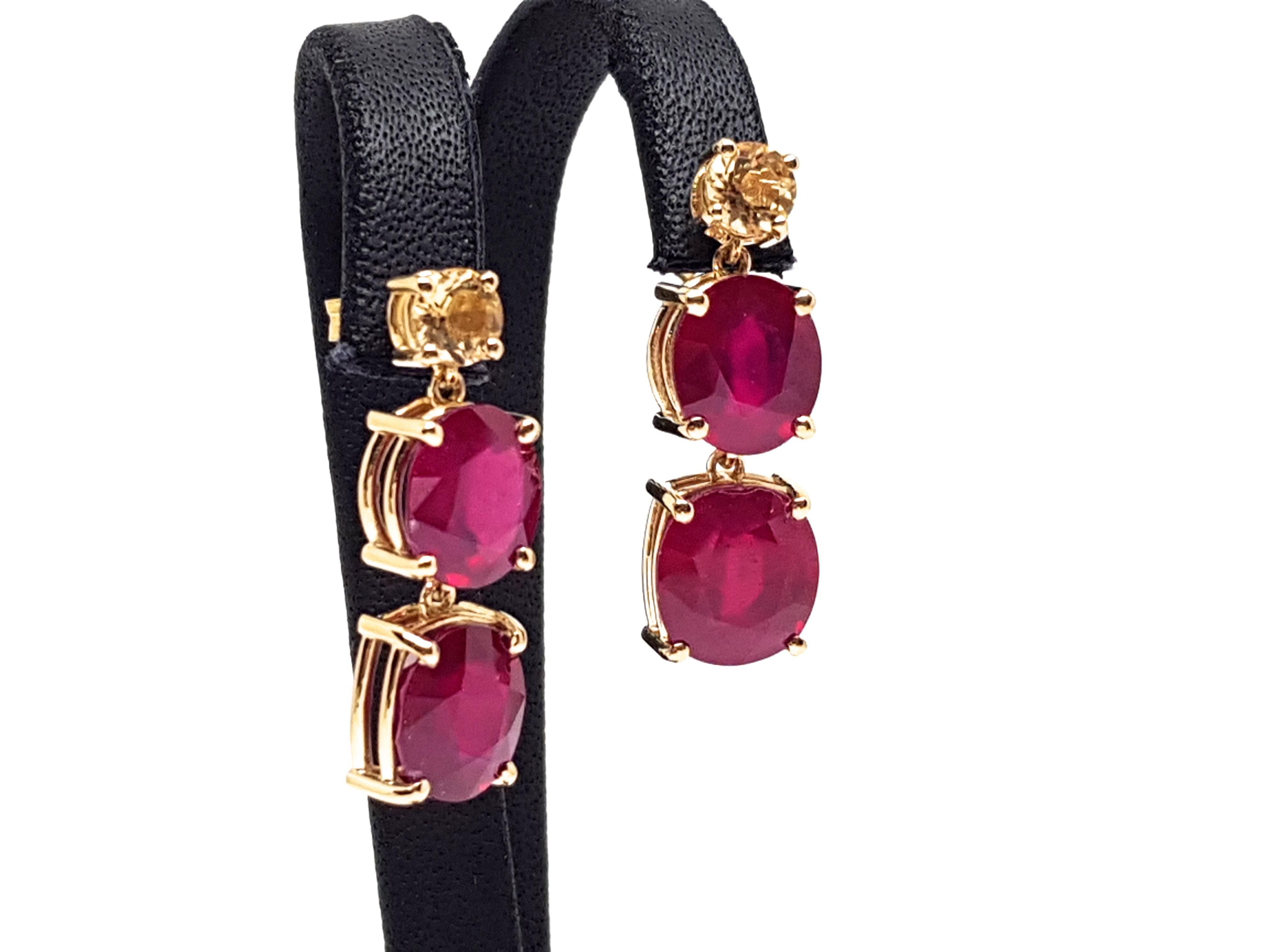 9.70 Carat Yellow Gold Ruby Topaz Earrings In New Condition For Sale In Antwerp, BE