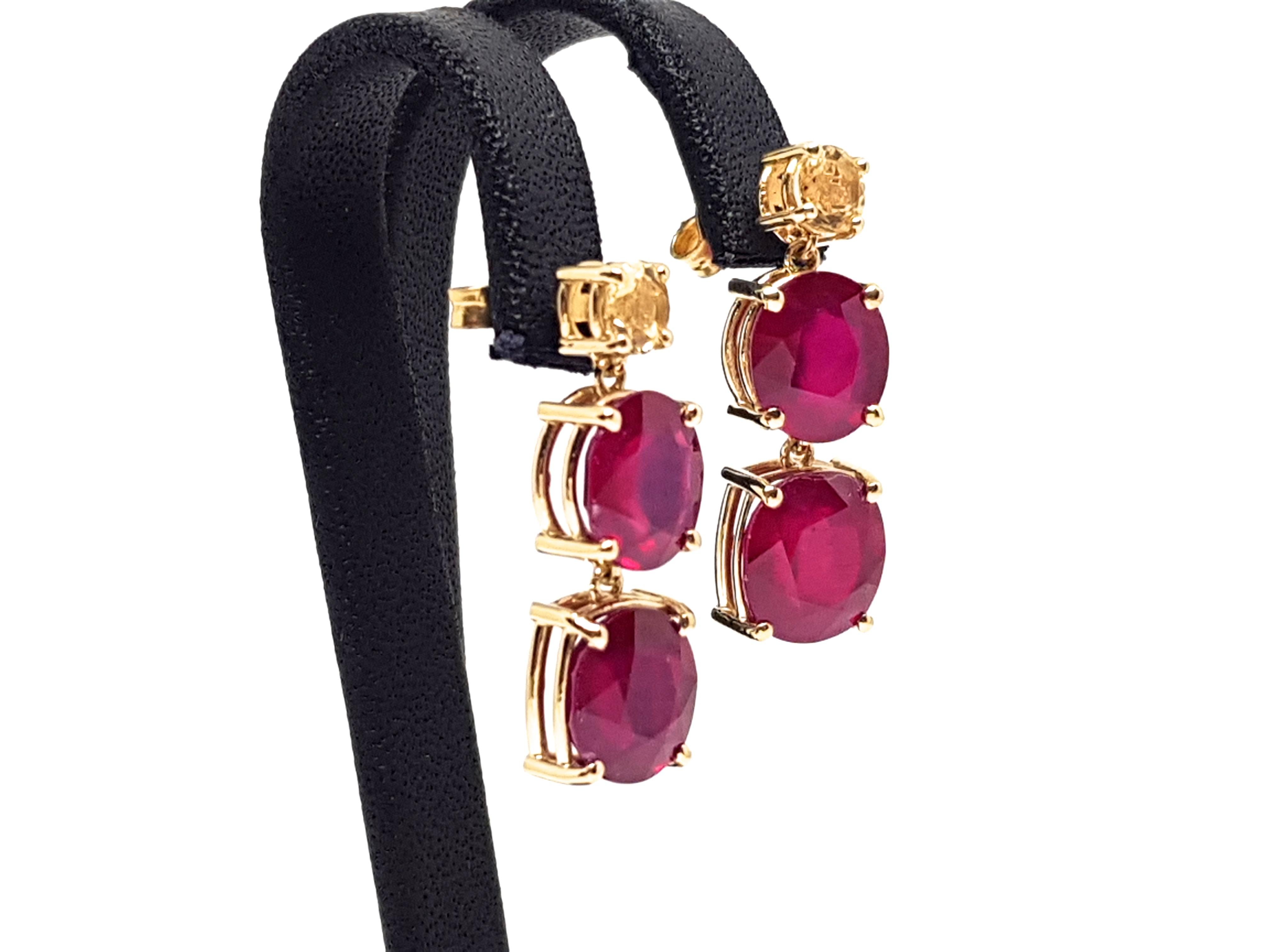 Women's 9.70 Carat Yellow Gold Ruby Topaz Earrings For Sale