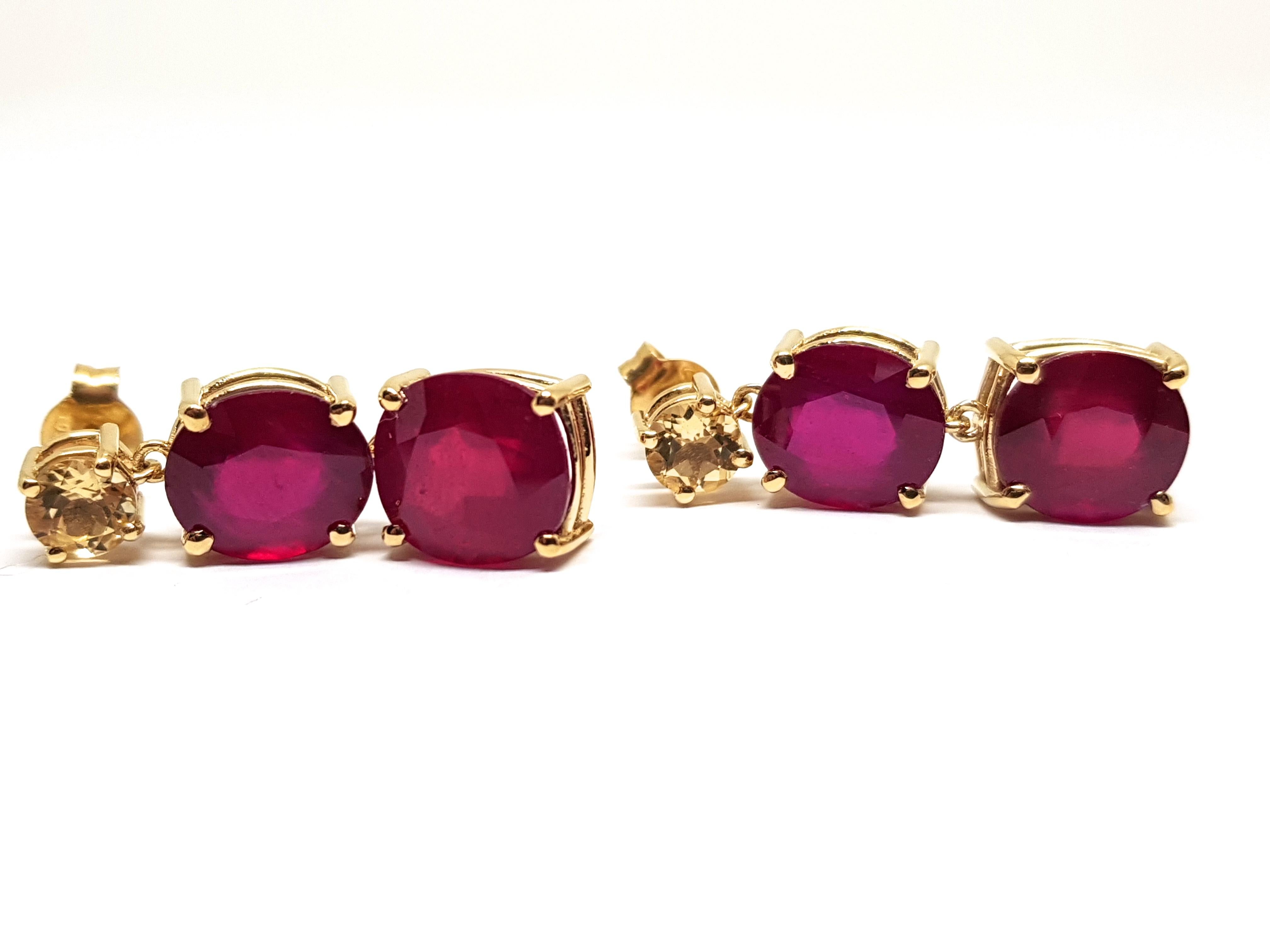 9.70 Carat Yellow Gold Ruby Topaz Earrings For Sale 2