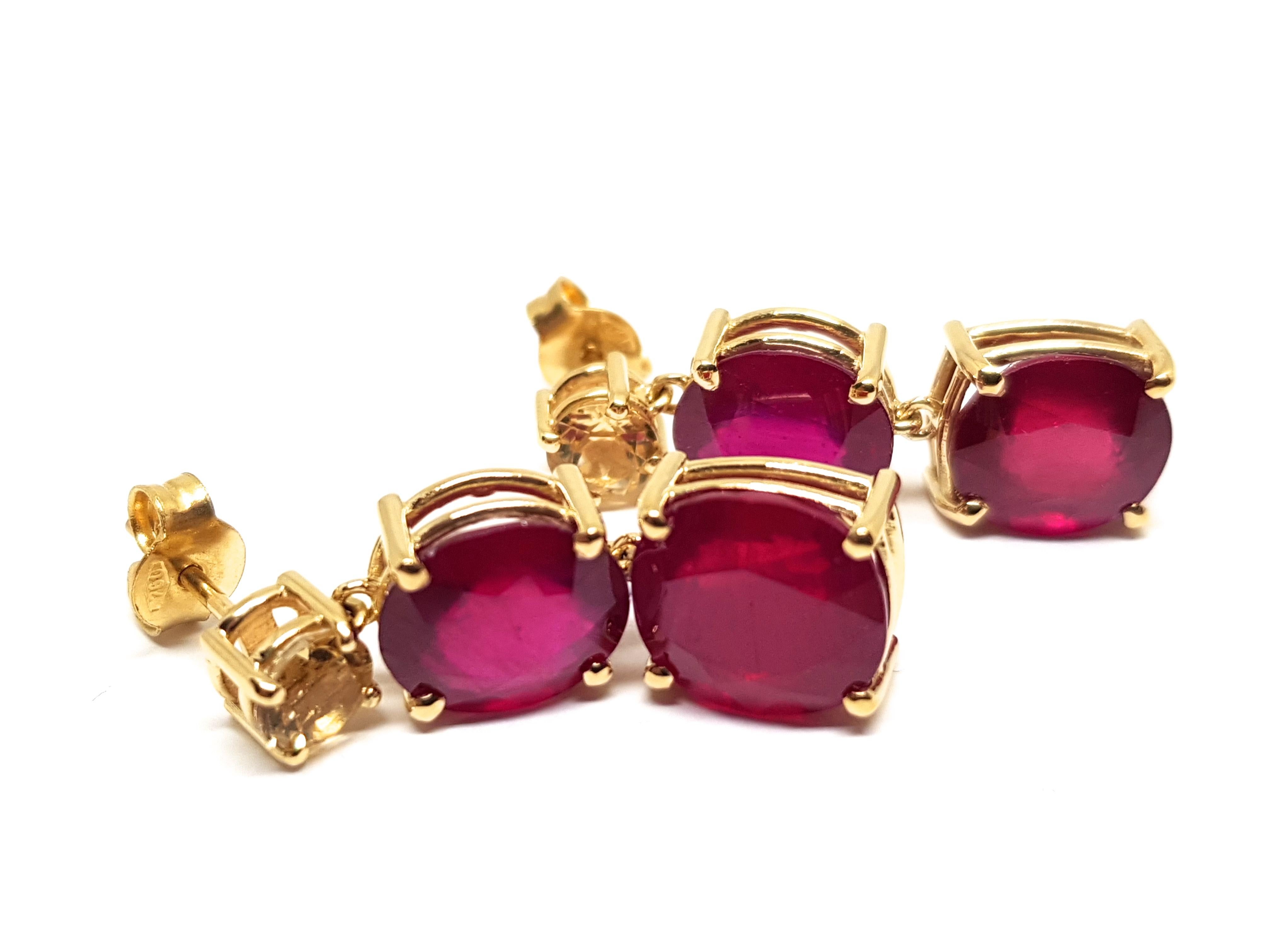 9.70 Carat Yellow Gold Ruby Topaz Earrings For Sale 3